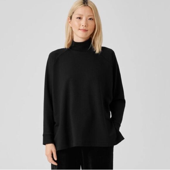 Eileen Fisher Cozy Brushed Stretch Mock Neck Top Black - Picture 2 of 9